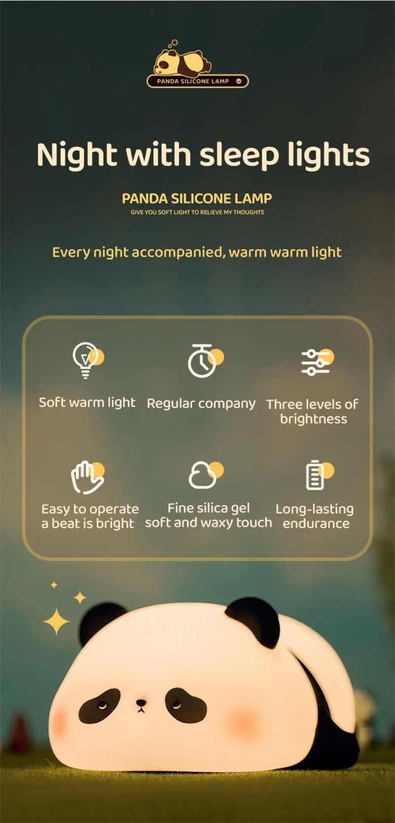Panda Night Lights Animal Silicone Timing Rechargeable Lamp Cartoon Panda Bedroom