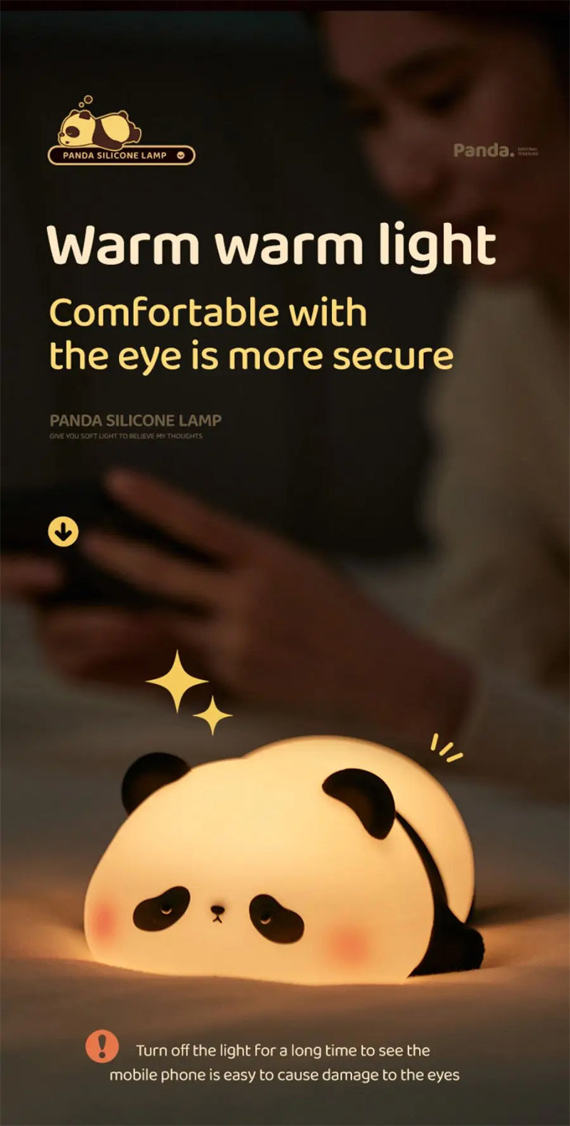 Panda Night Lights Animal Silicone Timing Rechargeable Lamp Cartoon Panda Bedroom