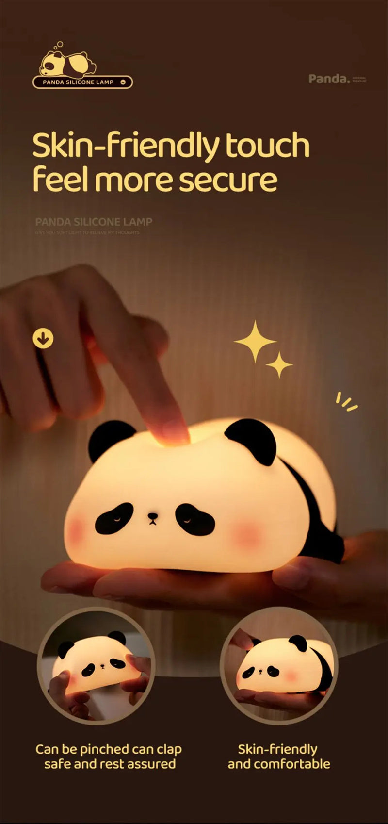 Panda Night Lights Animal Silicone Timing Rechargeable Lamp Cartoon Panda Bedroom