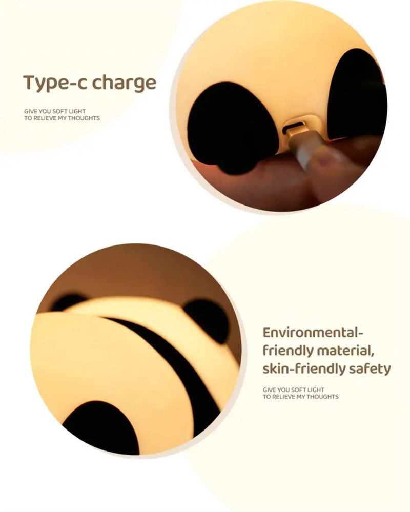 Panda Night Lights Animal Silicone Timing Rechargeable Lamp Cartoon Panda Bedroom